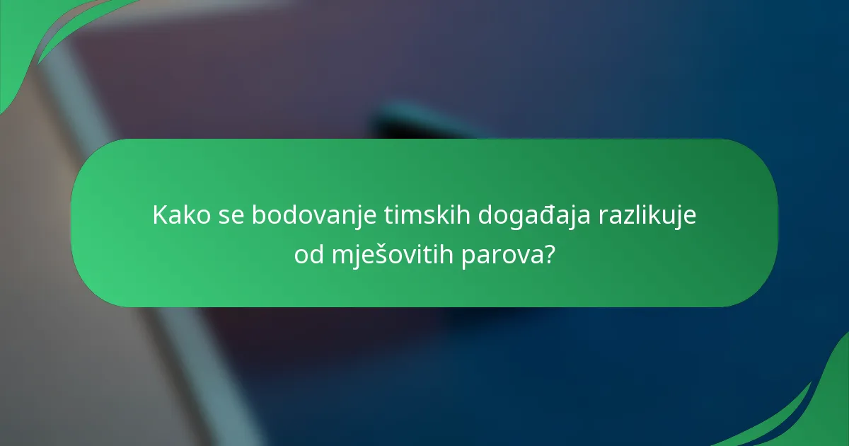 Kako se bodovanje timskih događaja razlikuje od mješovitih parova?