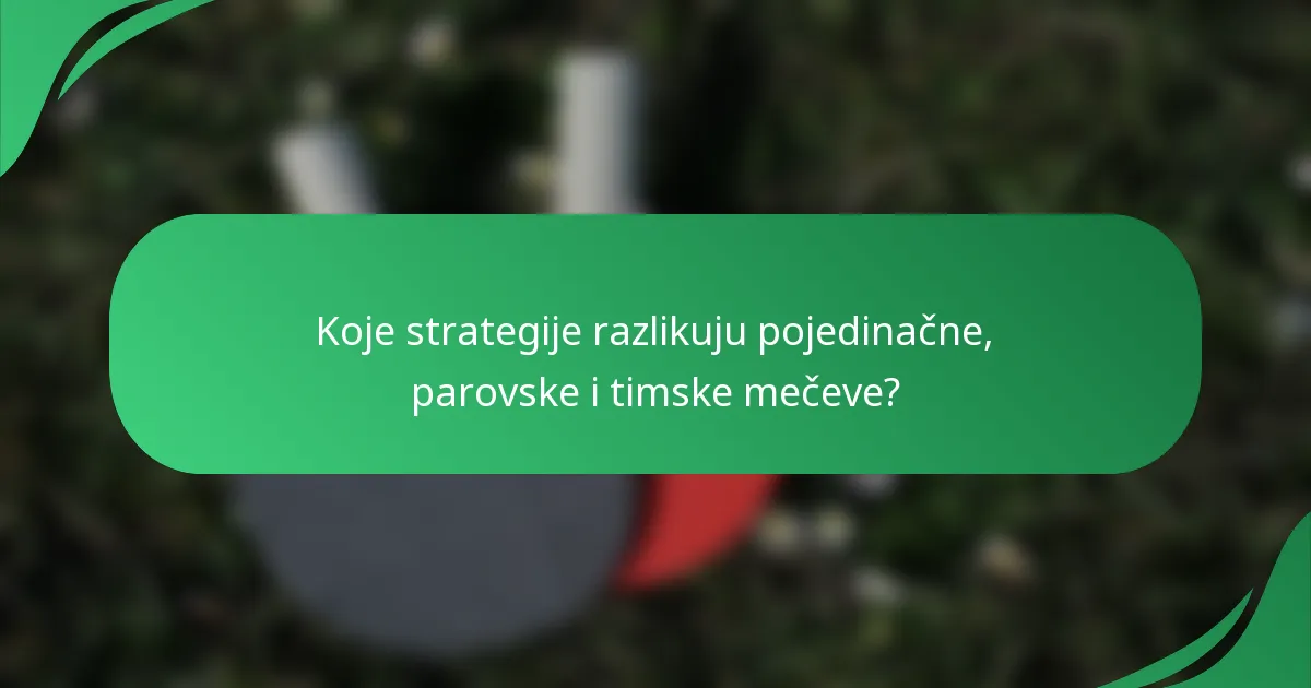 Koje strategije razlikuju pojedinačne, parovske i timske mečeve?